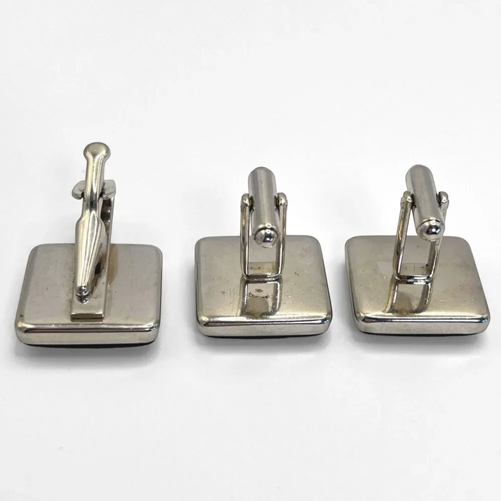 Vintage Royal Guard Soldier Cufflinks Tie Clip Set Silver Tone Black Red Mens